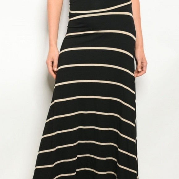 Black and Cream Striped Maxi Skirt - Picture 2 of 3